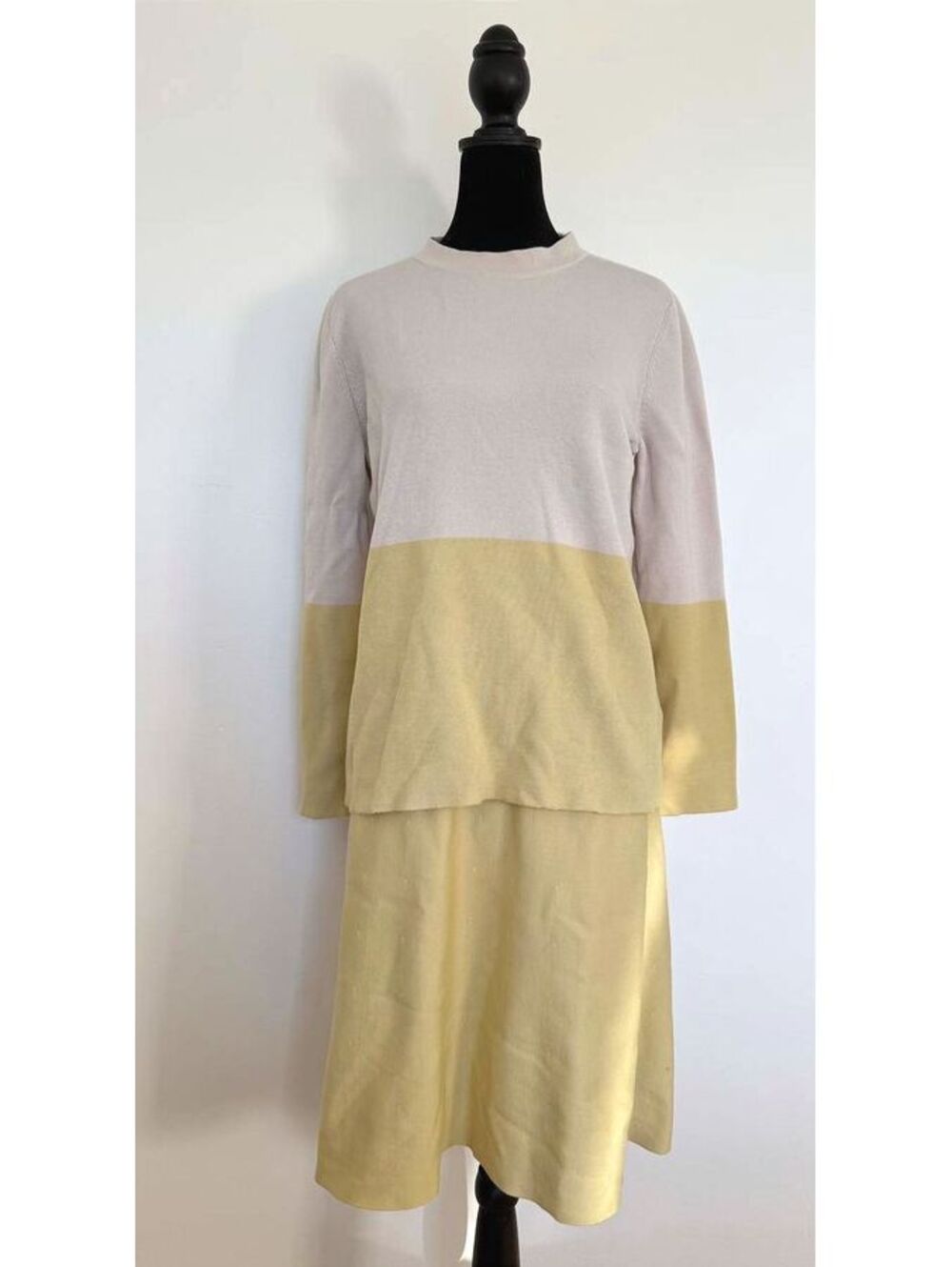 COS Colorblock Wool Blend Knit Sweater & Skirt Set in White/Butter Yellow, EU S